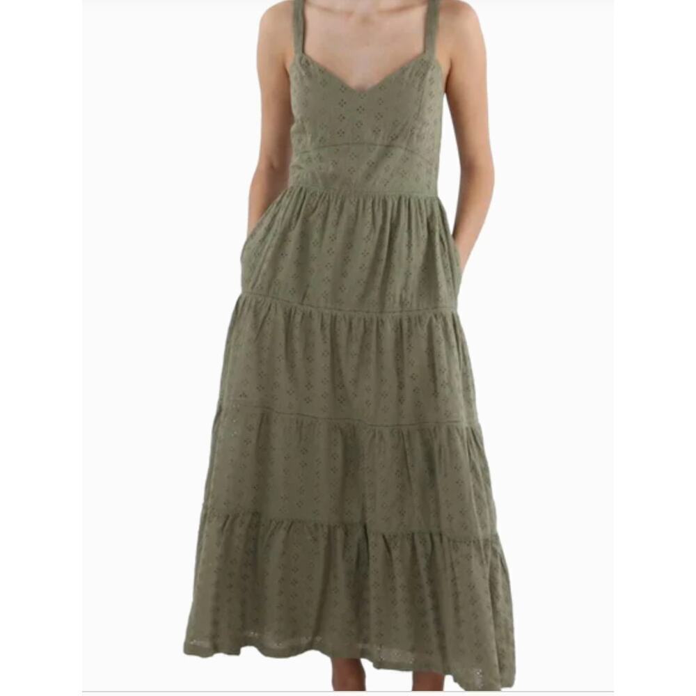 Lost + Wander Green Textured Tiered Maxi Dress Sz Medium